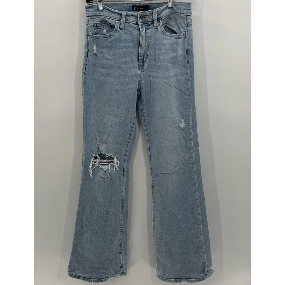 GAP Jeans Womens 4 Blue Denim 70s Flare High Rise Stretch Retro 28x30 1/2 T Fade